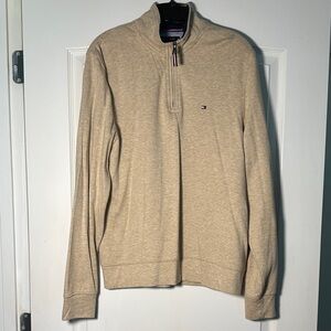 Tommy Hilfiger Men's Heathered Beige Quarter Zip | Small